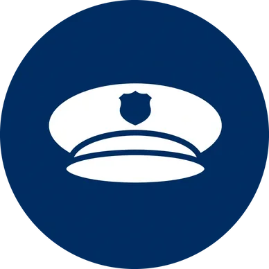 A police officer 's hat is shown in this image.