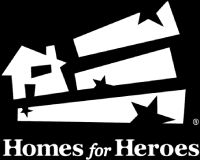 A black and white logo of homes for heroes.