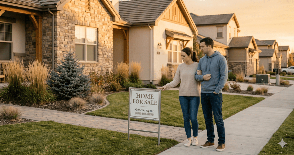 First-time home buyers viewing a single-family home in a south Denver suburb after getting pre-approved.