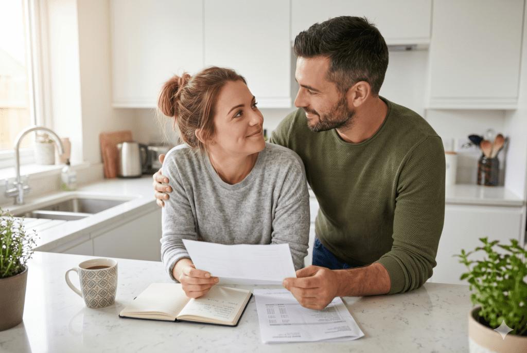 First-time home buyers in a south Denver suburb realizing they have enough saved to buy a home.