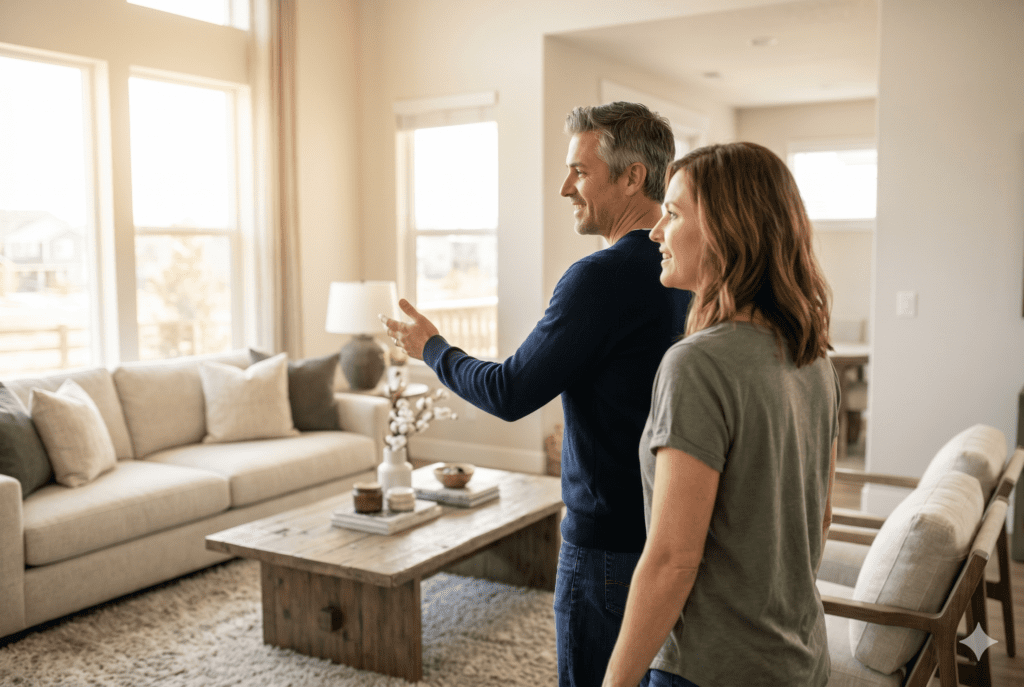 Denver area home buyers touring a beautifully staged single-family home that sold within the first week on the market