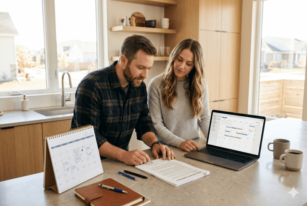 First-time home buyers in a south Denver suburb tracking inspection, appraisal, and loan deadlines during their under-contract period.