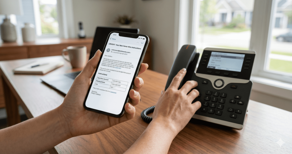 First-time home buyer in a south Denver suburb verifying wire instructions by phone before sending closing funds to avoid wire fraud.